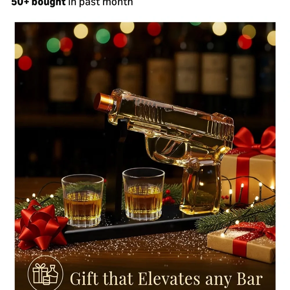 $30 Glass Gun Decanter Set with Glasses and stand gift for men